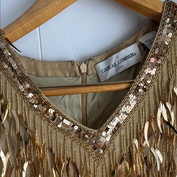 Casual Corner Gold Sequin Fringe Dress - Picture 2 of 4